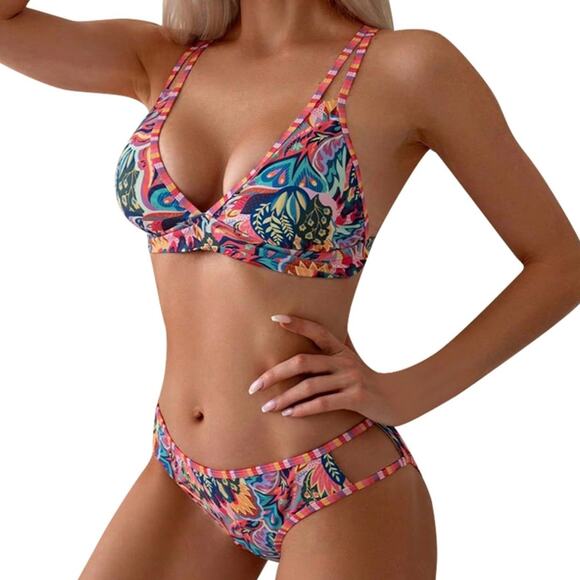SHEIN Women's Bikini Set Boho Floral Print Swimsuit Size Small NWT - Picture 4 of 13